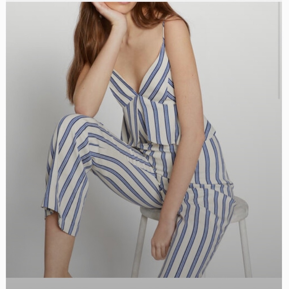 BCBGeneration Striped V-Neck Jumpsuit - Blue/White Sz 6 NWOT